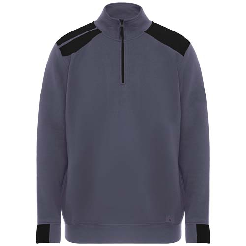 Pull homme personnalisé demi-zip contrasté Maverick Roly Plomb et Noir